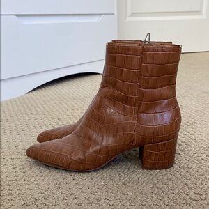 Dolce Vita Brown Croc-Embossed Ankle Boots